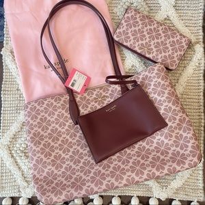 Kate spade pink flower coated canvas large tote with wallet